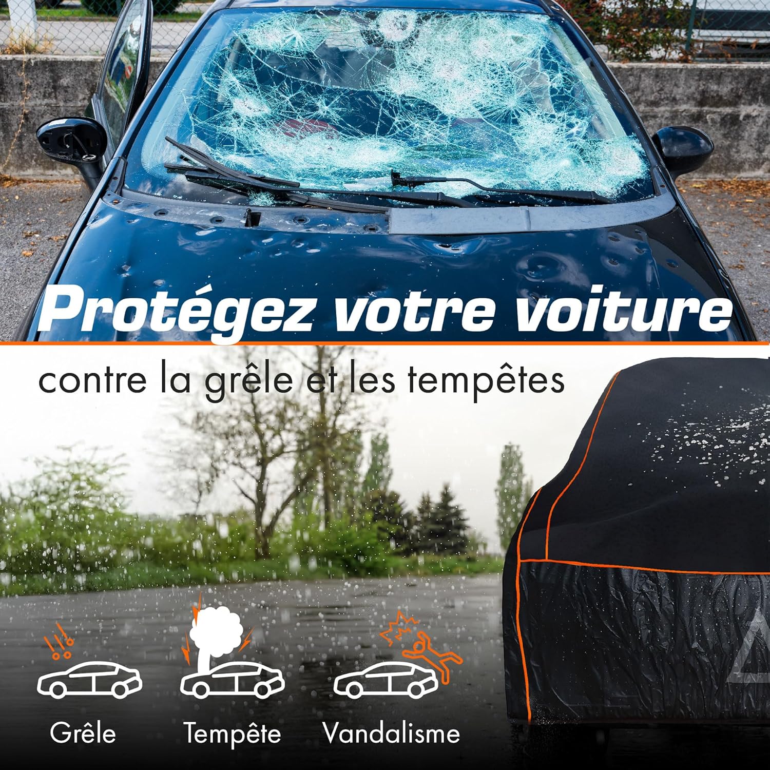 Thumbnail 1 de Upgrade4cars Bâche de protection voiture extérieure anti-grêle, universelle M (432 × 165 × 119 cm)