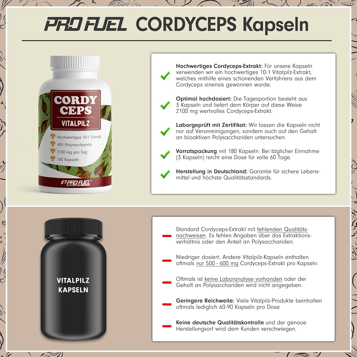 Thumbnail 2 de Cordyceps Kapseln 180x – 2100 mg Vitalpilz-Extrakt (10:1, 40% Polysaccharide) von Vitalpilz