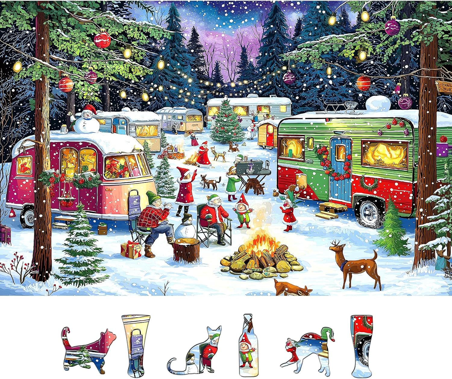 Detalle de MINIWAN BFJIUJIU-00238 Christmas Jigsaw Puzzle, 500 Pieces, Winter Campsite