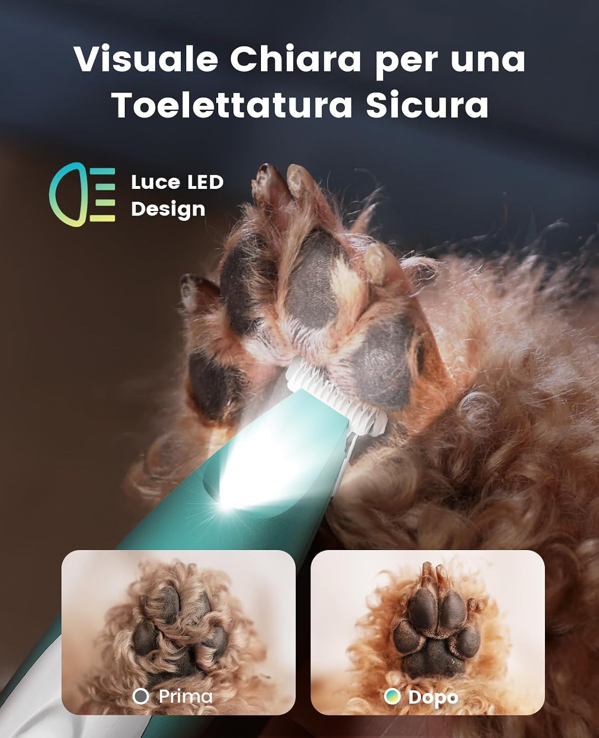Detalle de Oneisall Regolabampa con luce a LED, tagliacapelli silenzioso per cani di piccola taglia