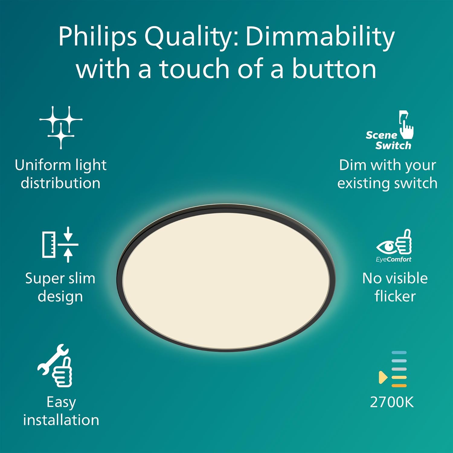 Thumbnail 2 de Philips SceneSwitch Superslim dimmable ceiling light bulb (2700K, 18W) – warm white, SceneSwitch brightness control