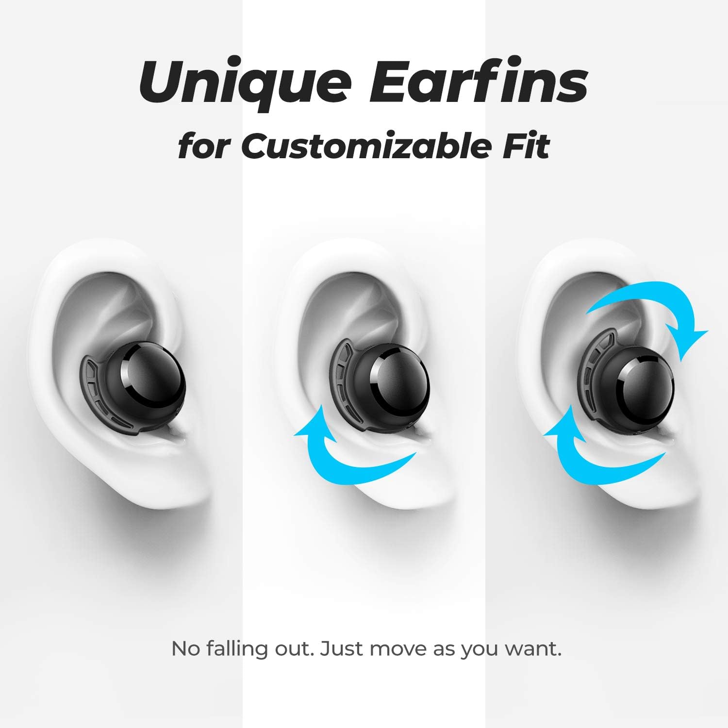 Thumbnail 4 de Tribit FlyBuds 3 Wireless Earbuds (Bluetooth 5.2) with Mic, Touch Controls, IPX8 Waterproof, Black