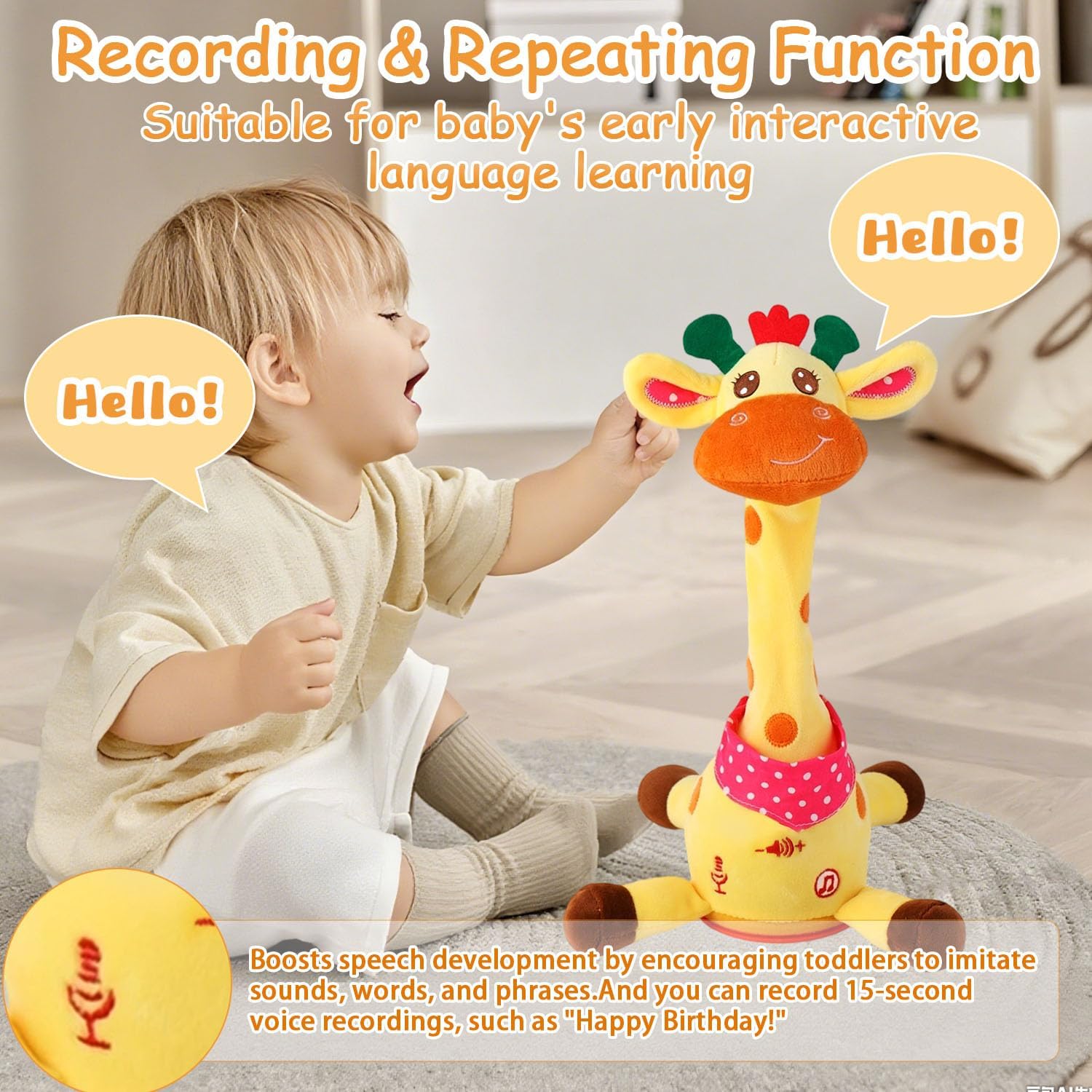 Thumbnail 4 de Dancing Talking Musical Giraffe Toy (Tummy Time) with Adjustable Volume, LED Lights & 10 Songs
