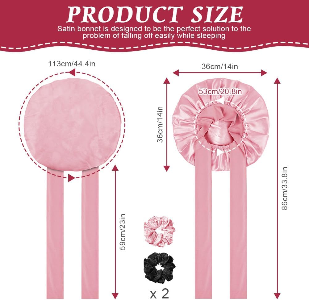 Detalle de ACWOO 4328310 Satin Sleep Cap, Adjustable Double-Layer Pink