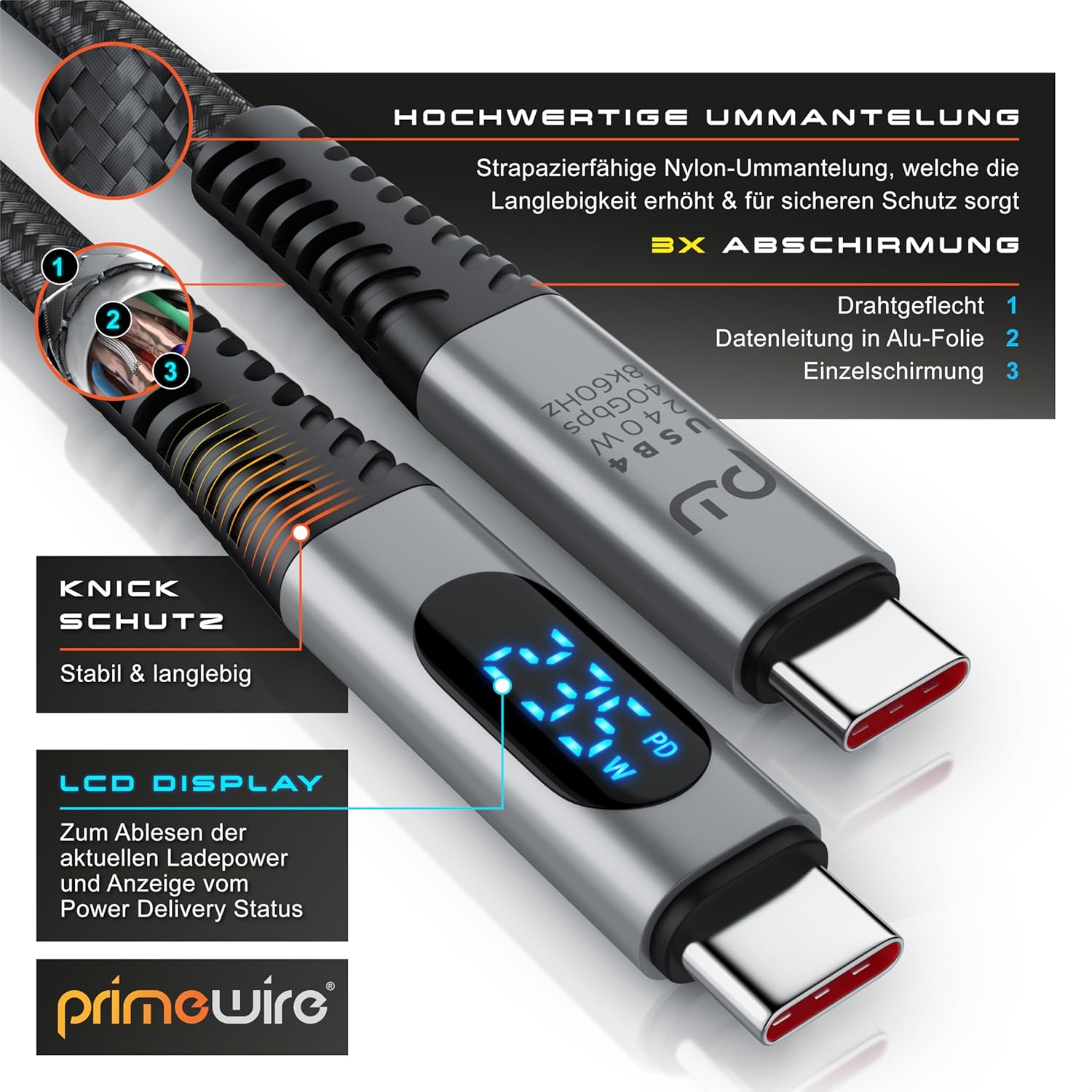 Thumbnail 2 de CSL USB4 Kabel 0,5 m Gen 3x2 mit Display – Display PD bis 240 W, 40 Gbit/s