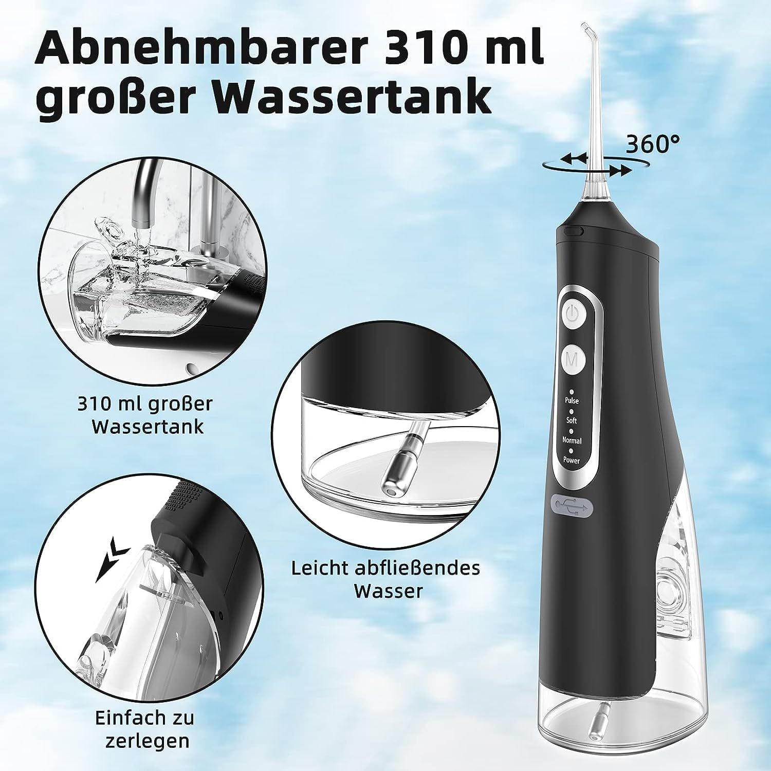 Thumbnail 2 de Leistungsstarke Munddusche Elektrischer Zahnreiniger M01 – 4 Modi, 4 Düsen, IPX7, 310 ml Tank