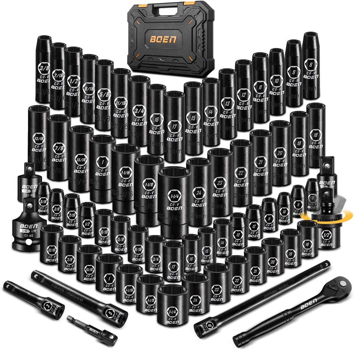 BOEN 1/2" Drive 72-Piece Impact Socket Set