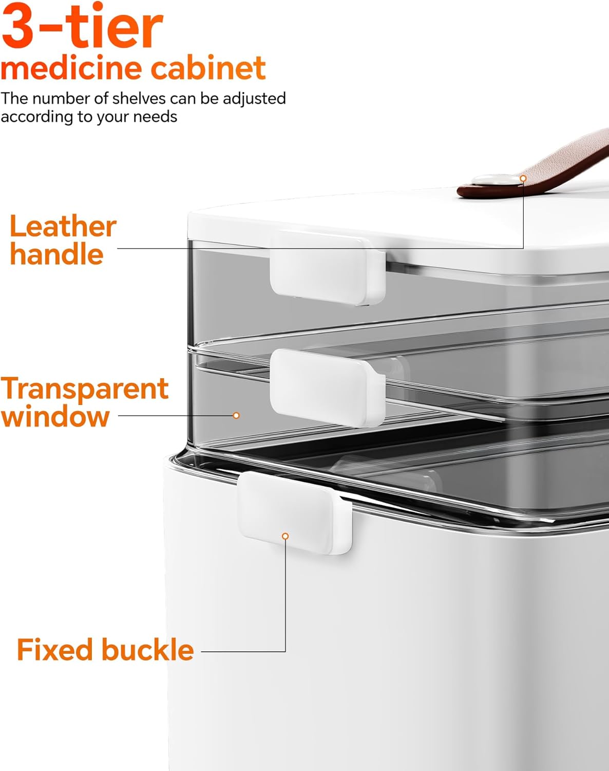 Thumbnail 3 de LEGUO Medicine Storage Organizer: 3-Tier Clear Trays with Carry Handle