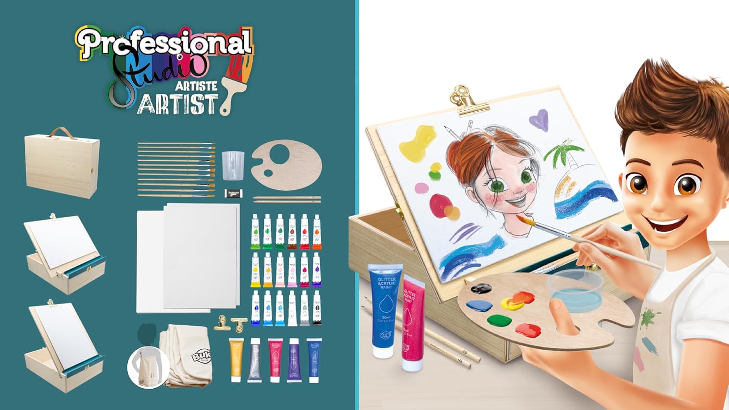 Detalle de Buki France Professional Studio Atelier Artiste Wooden Acrylic Painting Case with Easel