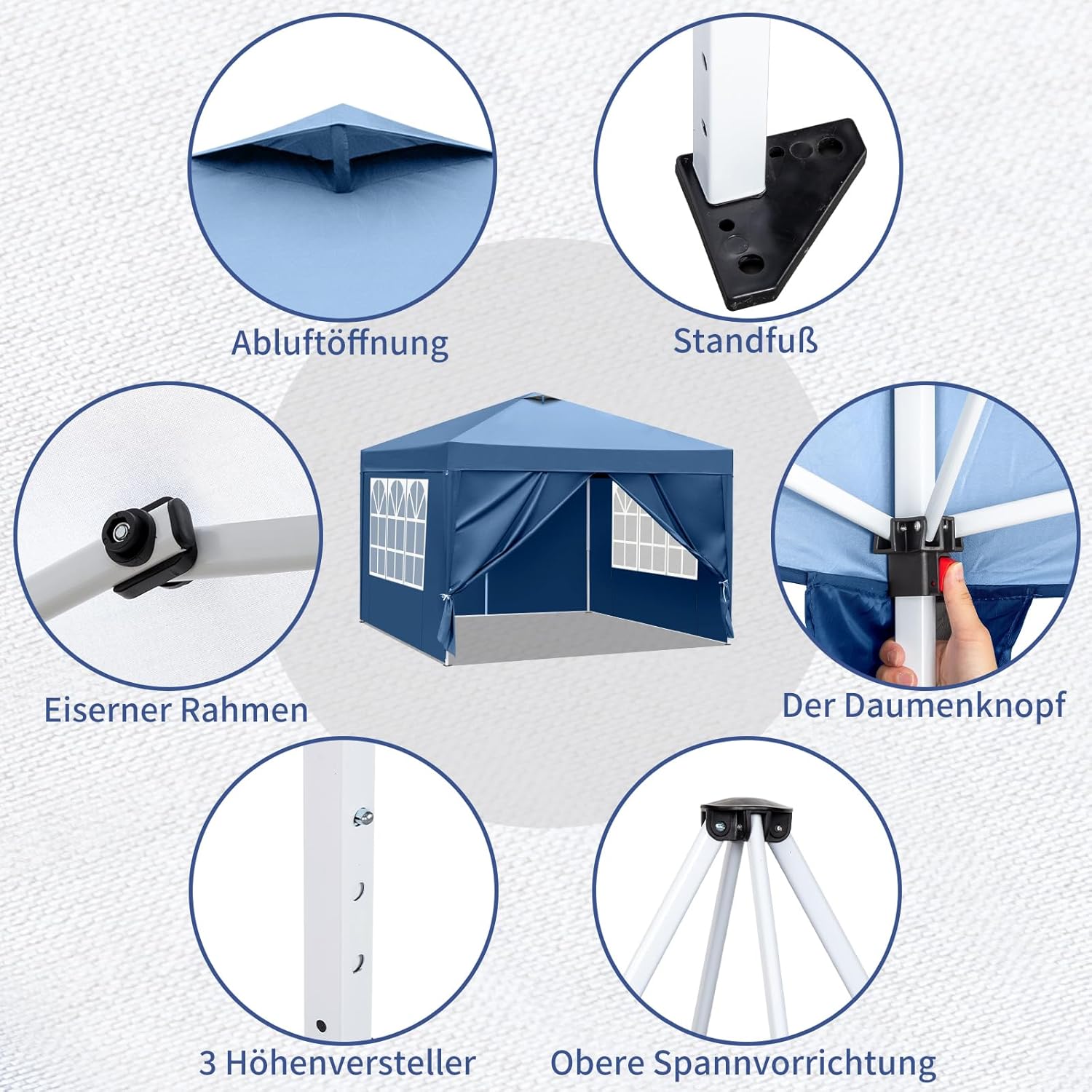 Thumbnail 2 de LEADZM Pavillon 3x3m – stabiles Pop-up Faltpavillon mit Belüftung, UV-Schutz und 4 Seiten