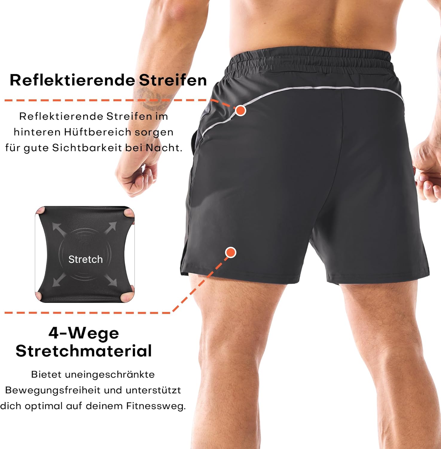 Thumbnail 4 de BROKIG leichte Sporthose Herren Kurz mit Meshtasche – schnell trocknende Gym- & Laufshorts