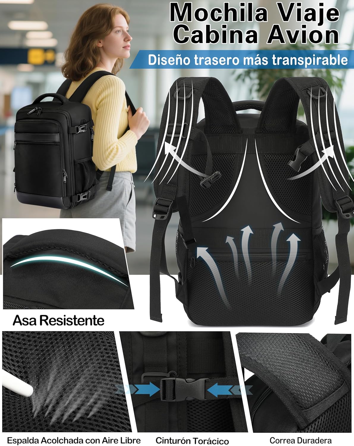 Thumbnail 4 de KLOSTAIN Mochila de Cabina Avión 40x20x25 (20L) para Ryanair con compartimento para portátil de 14