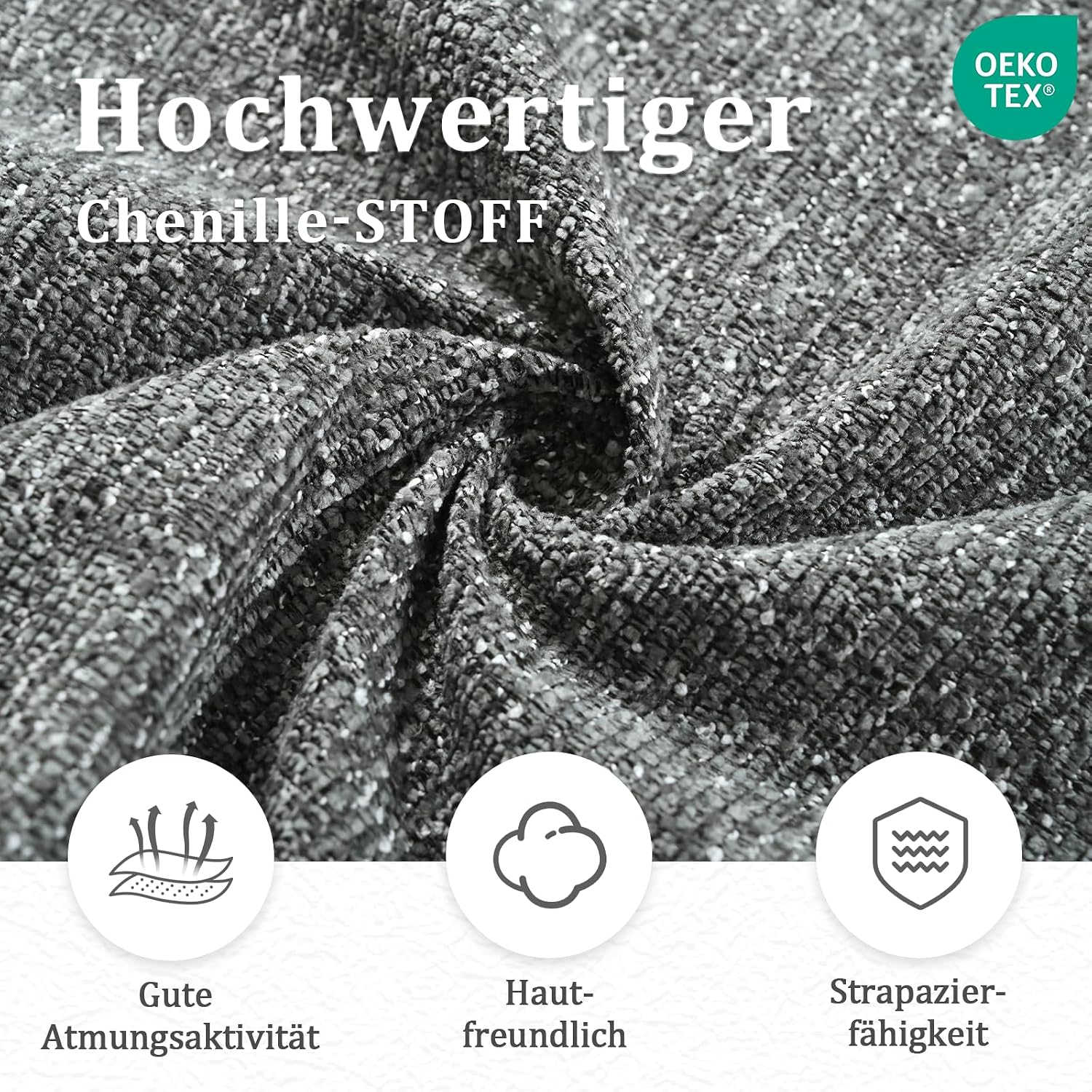 Thumbnail 3 de Goeurvant Drehbare Esszimmerstühle 2er Set – Armlehnen, 360° Drehung, Chenille-Bezug, Grau