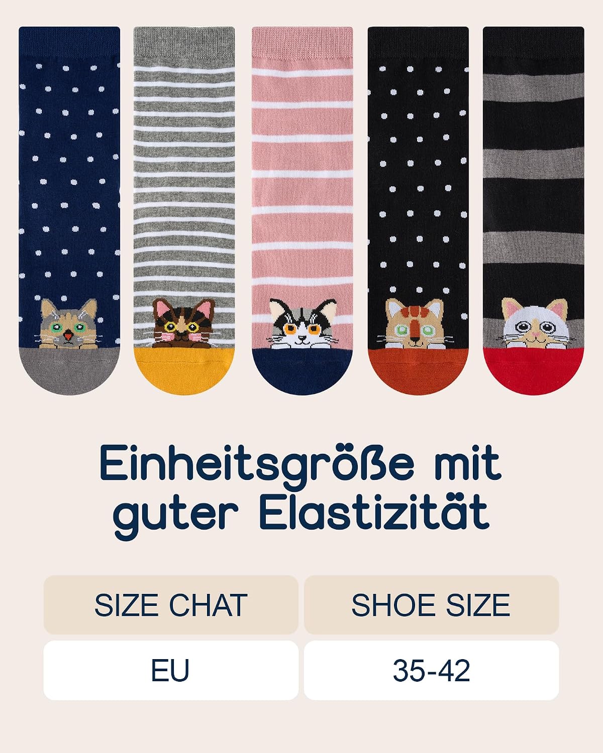 Thumbnail 6 de Veximora Women's Novelty Cat Socks, 5 Pairs, EU 35–42, 80% Cotton