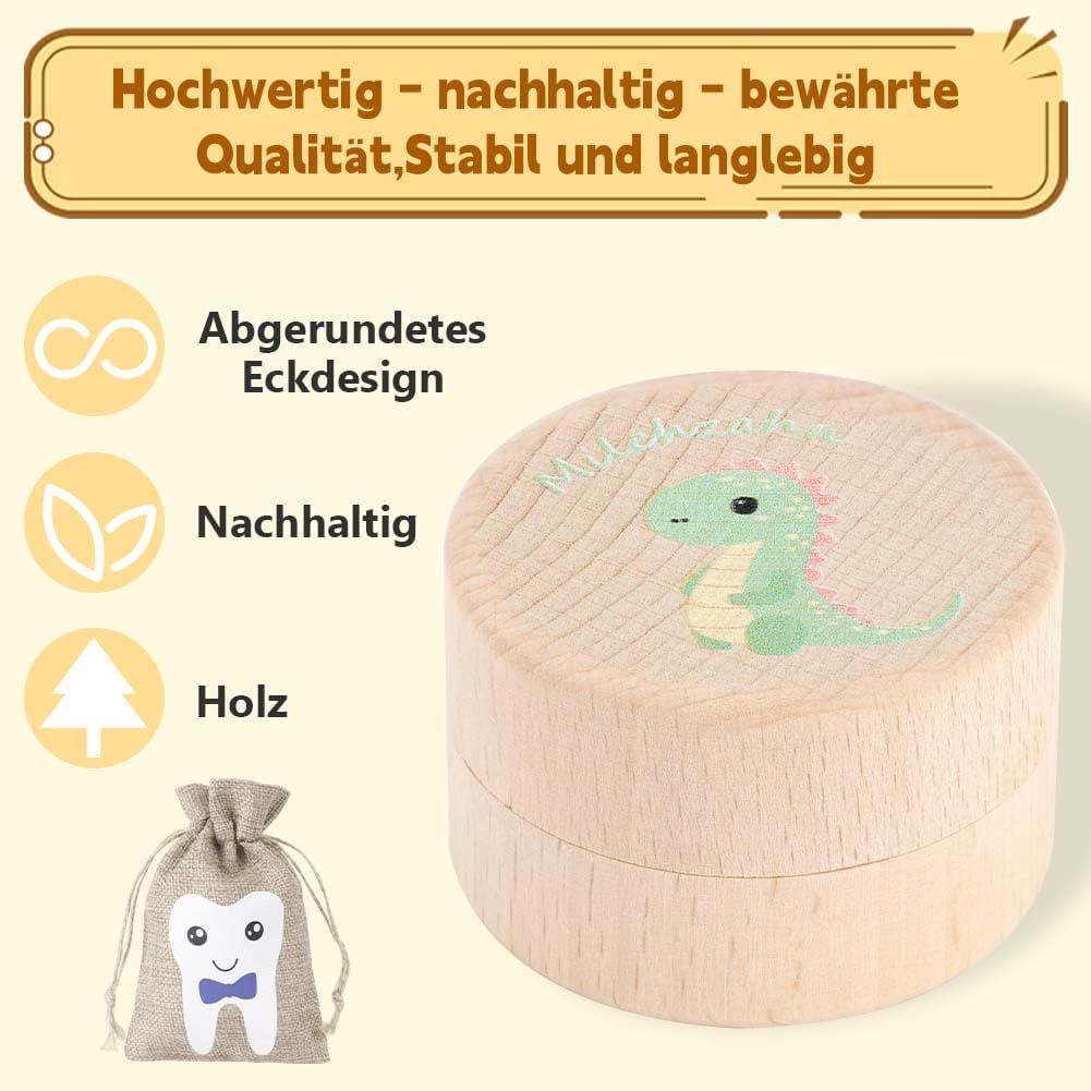 Detalle 2 de Aolso 4875129 Wooden Milk Teeth Box with Tooth Groove, Dinosaur Design