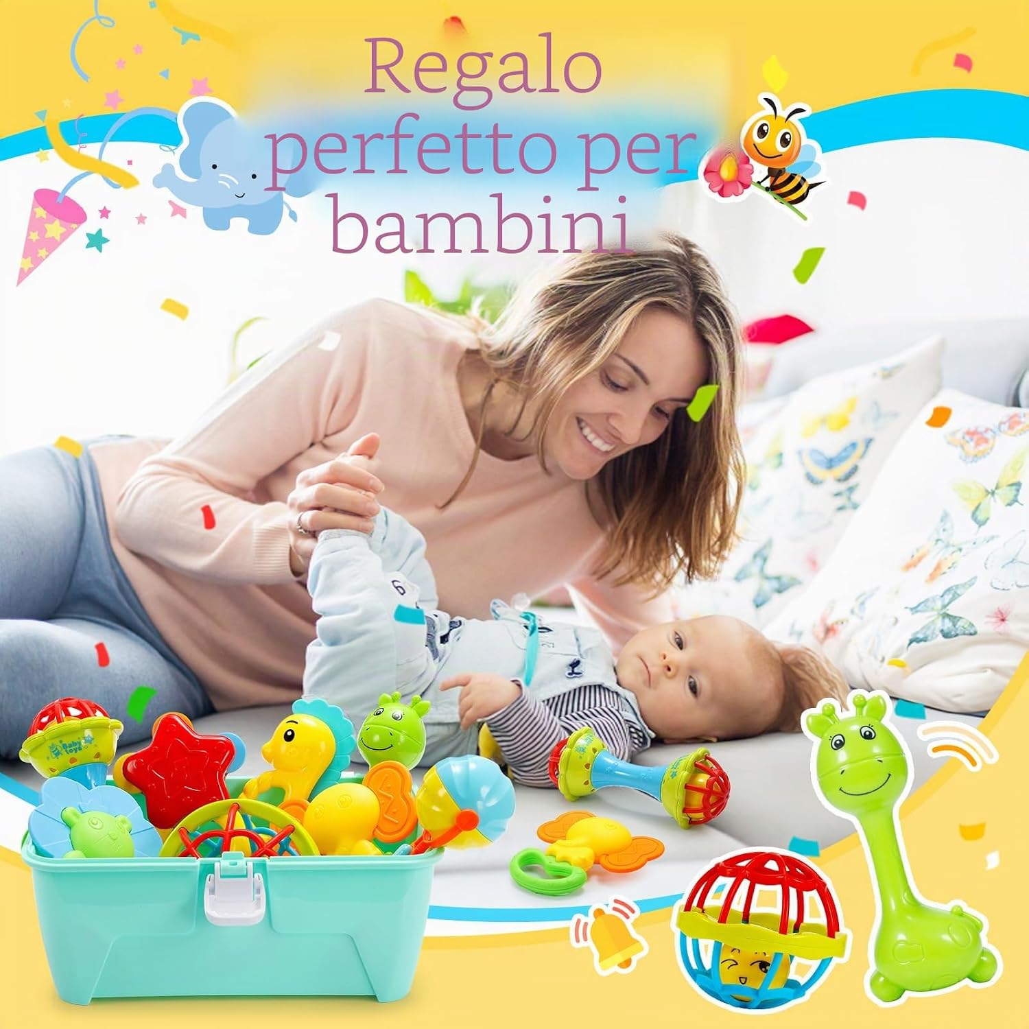 Thumbnail 6 de 14 Pezzi Sonaglio Neonato 0-12 Mesi – Giocattoli Sensoriali e Montessori in Silicone