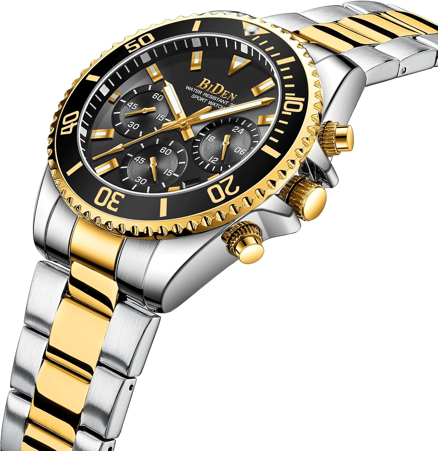 Detalle de HANPOSH Herren Chronographen-Uhr aus Edelstahl mit Quarzwerk, Datum und 3ATM Wasserschutz