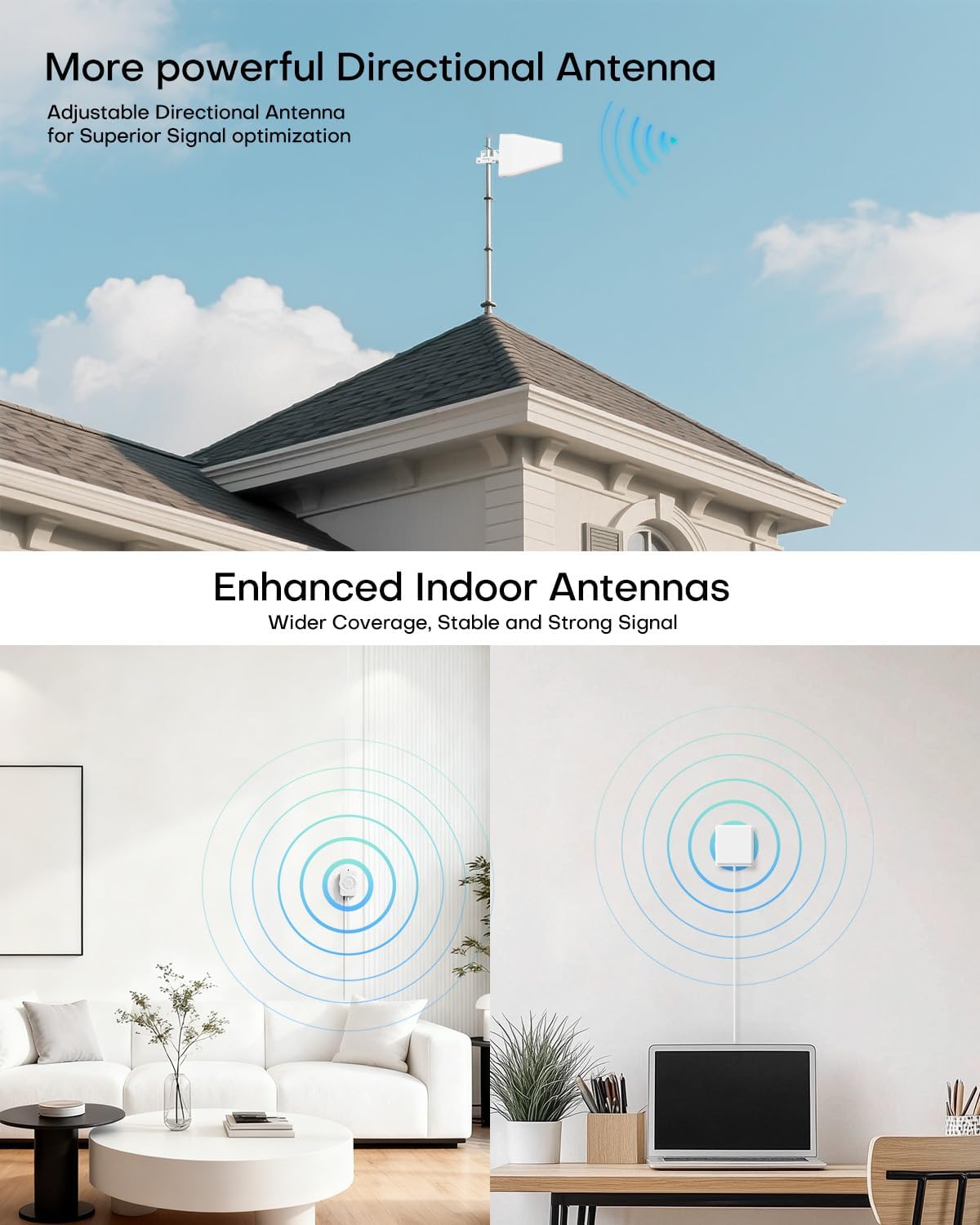 Detalle de Cell Phone Booster for Home Office Multi-Room, 4500 sq ft, 72dB Gain – Verizon 5G Ready, Works with All US Carriers