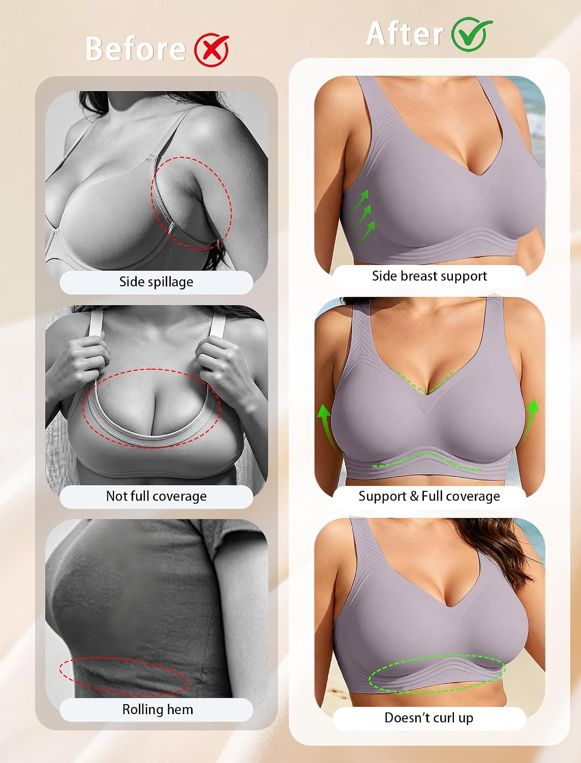 Detalle de Jelly Wireless Bra Plus Size Supportive Seamless Full Coverage Push Up No Underwire T-Shirt Bra