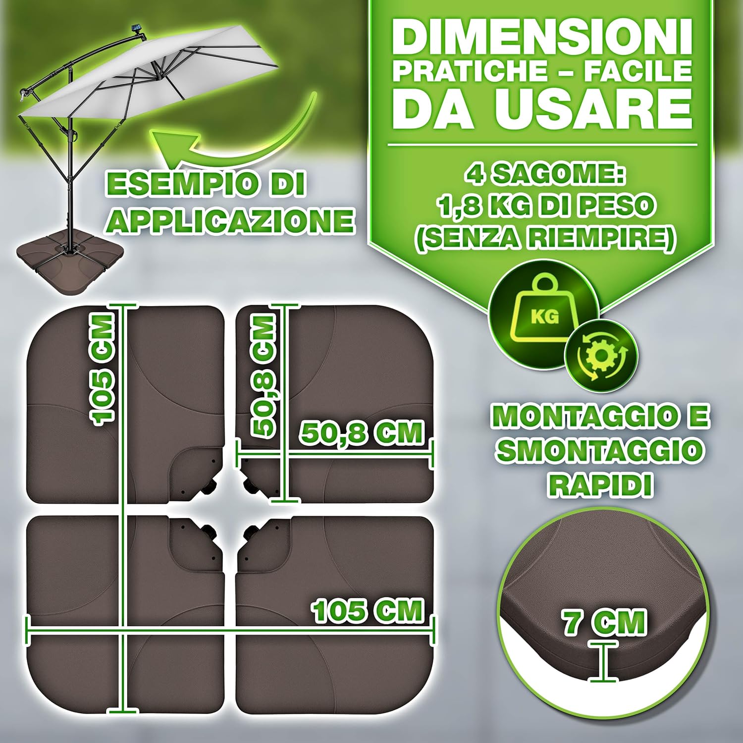 Thumbnail 6 de tillvex Base per Ombrellone 90 L / 120 kg — 4 pezzi per Ombrellone Decentrato con Connettore Metallico