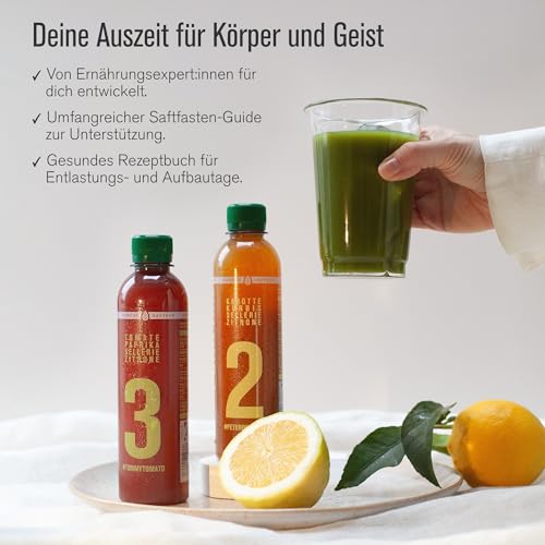 Detalle 2 de Kale & Me Cure de jus classique 3 jours avec bouillon de légumes (100 g) – 18 bouteilles 320 ml, sans additifs, 6 saveurs