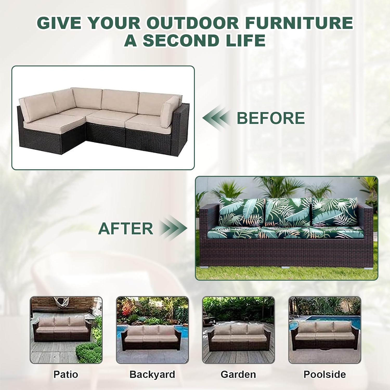 Detalle de LiveGo Outdoor Cushion Covers 20–27in