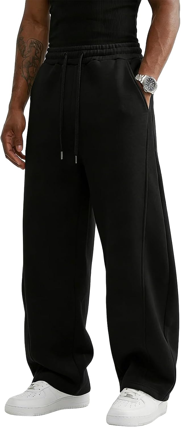 Detalle de Wangdo Men's Baggy Sweatpants: Wide-Leg Cotton-Blend Lounge Joggers with Pockets