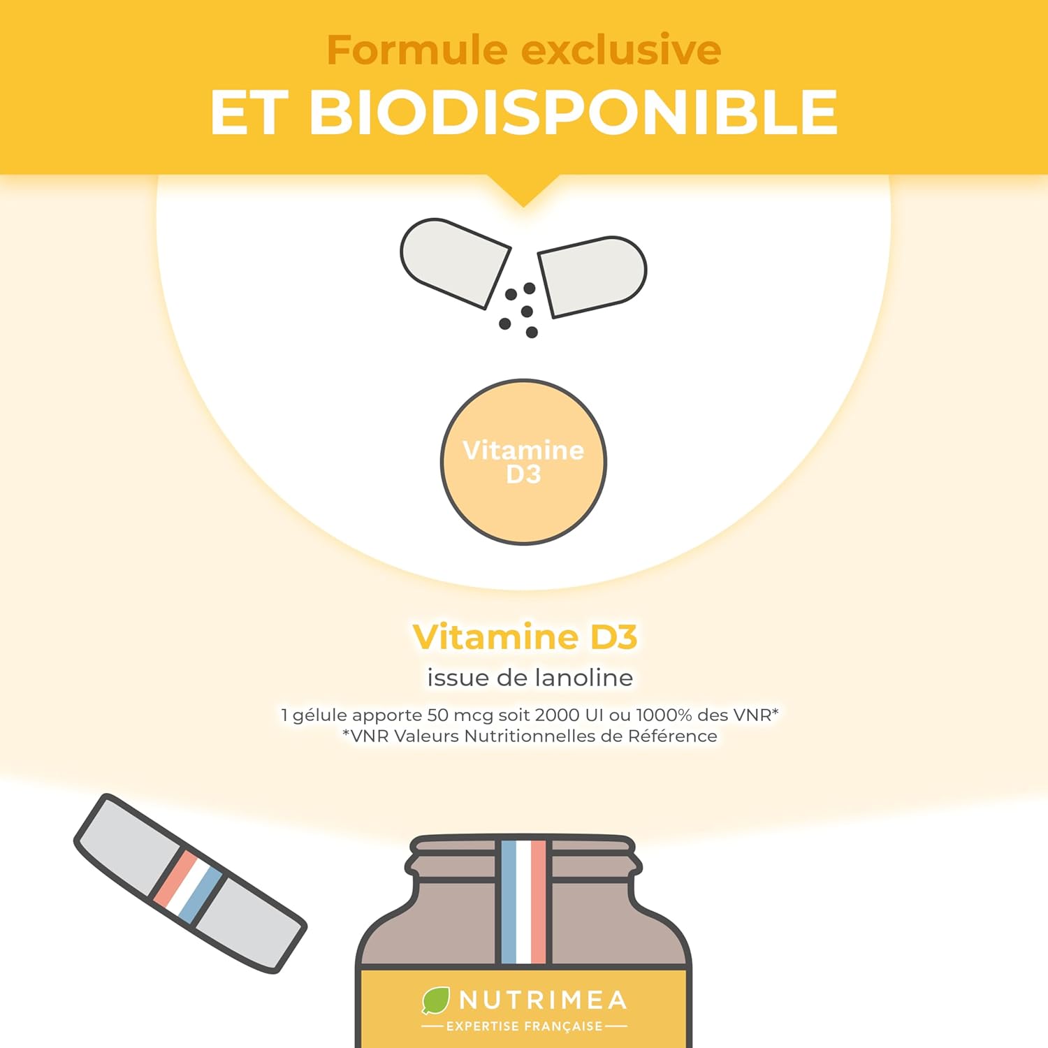 Thumbnail 3 de Vitamins D3 Nutrimea 2000 UI (50 mcg) – 60 gélules, fabriqué en France
