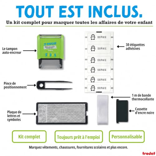 Detalle de Trodat Je marque mes p'tites affaires – Kit tampon à personnaliser soi-même