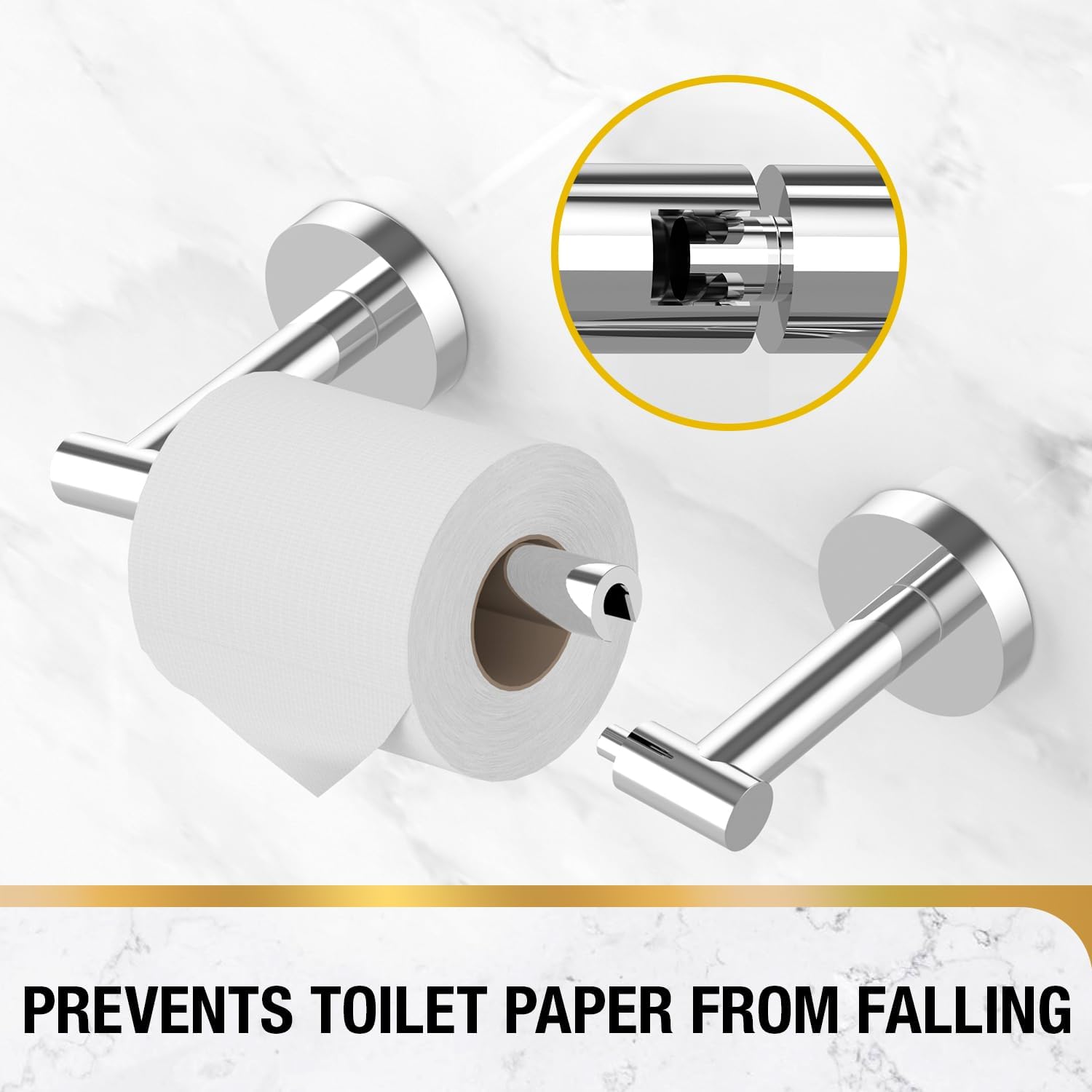 Detalle de HITSLAM Double-Post Pivoting Toilet Paper Holder, Chrome SUS304 Steel
