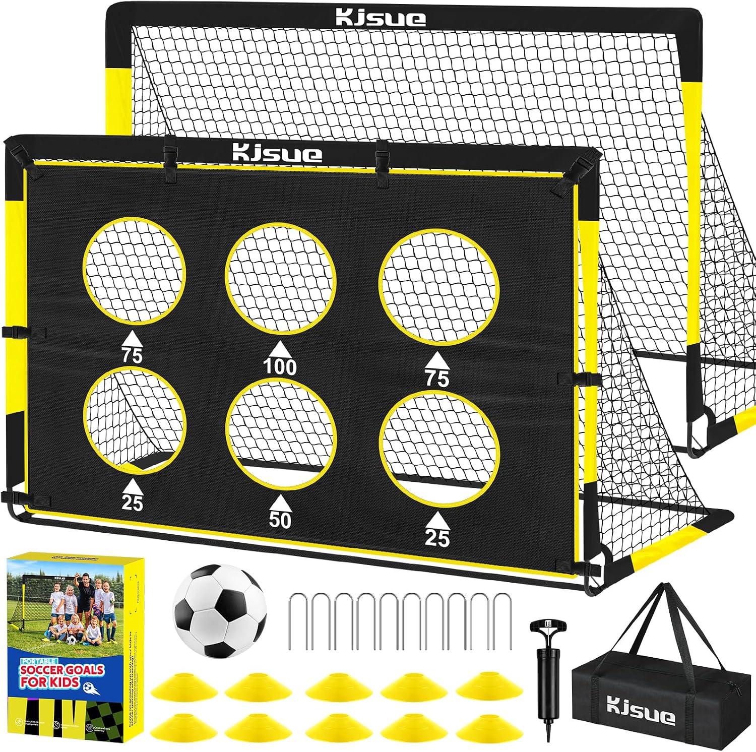 Detalle de Kids Soccer Goal Backyard Set (2 Pack) — 6x4 ft Pop-Up Nets for Ages 3–12+