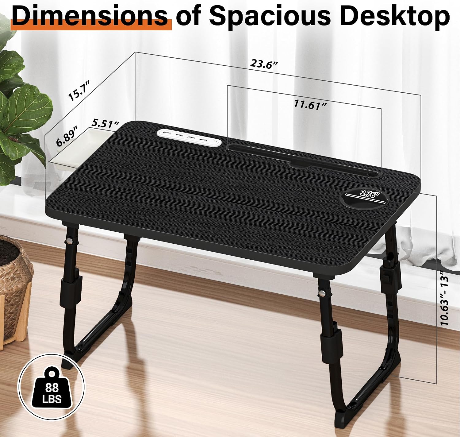 Thumbnail 3 de DECOSIS Laptop Bed Desk, Adjustable Lap Desk with USB Port and Storage