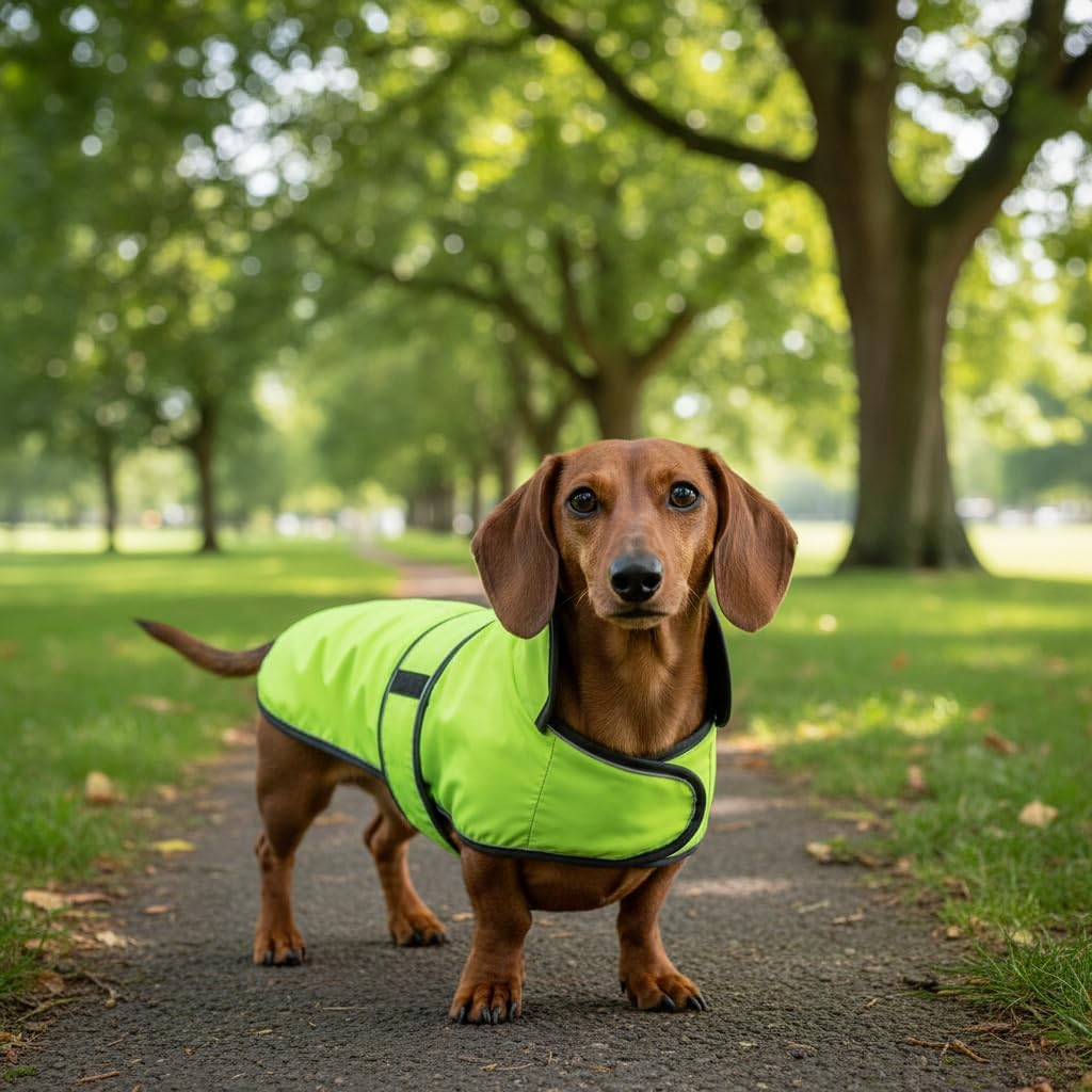 Thumbnail 6 de Morezi Dachshund raincoat (light green) with reflective stripe, waterproof fit for long-back breeds