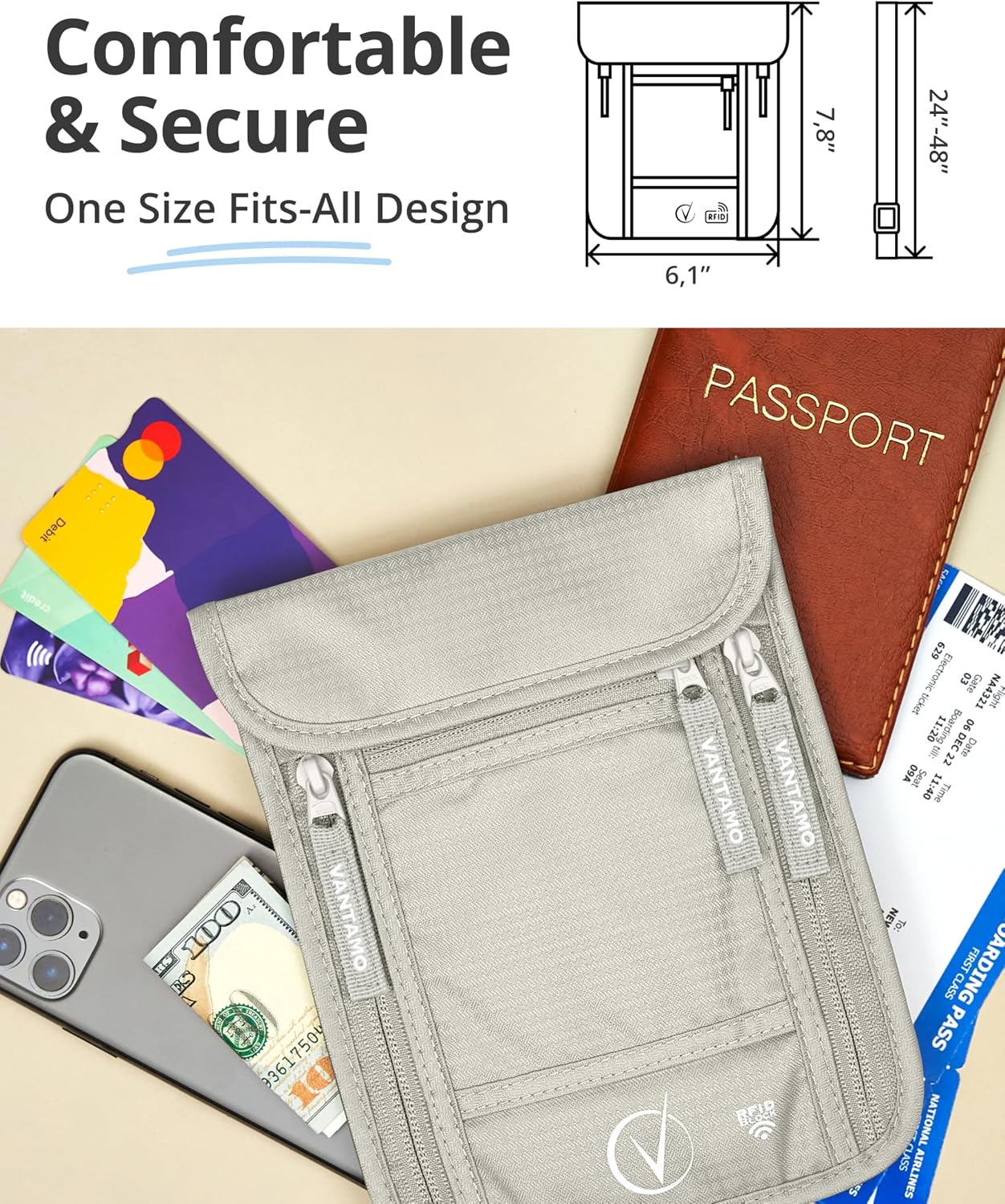Detalle 2 de Vantamo Porta passaporto sottile Grigio Nuvola ✈