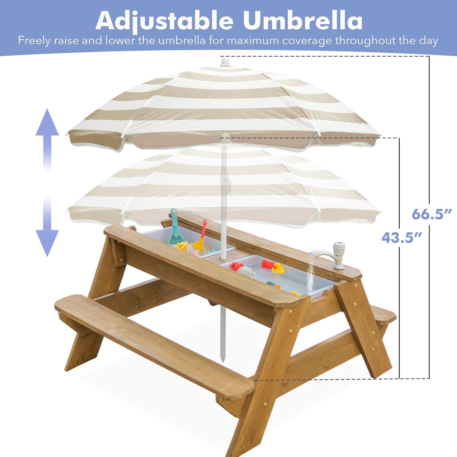 Detalle de K LUCKIDS Kids 3-in-1 Sand & Water Activity Table (Wood Outdoor Convertible Picnic Table)