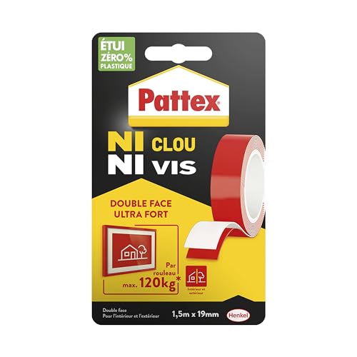 Detalle de Pattex Ni Clou Ni Vis Double Face Ultra Fort – Ruban adhésif 19 mm x 1,5 m