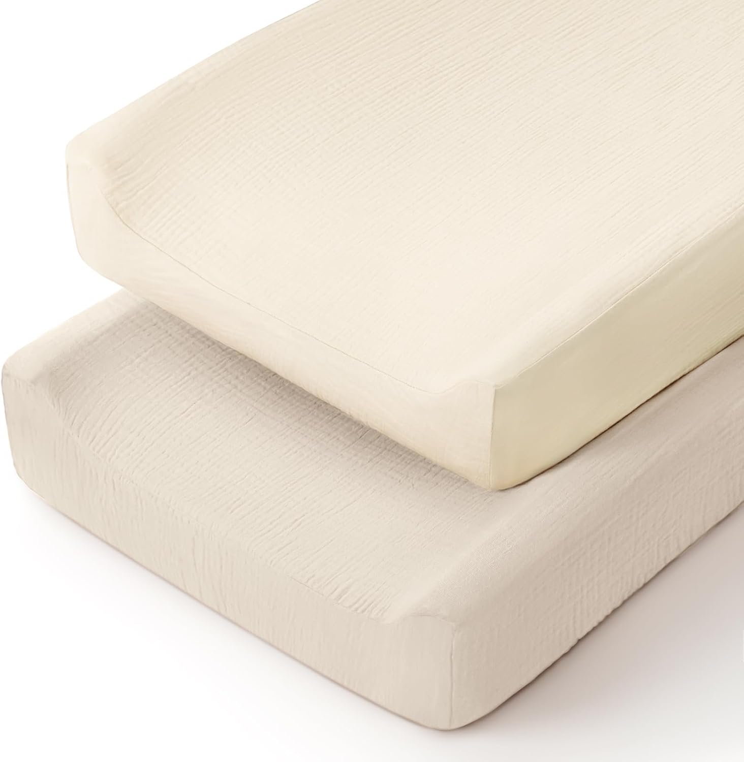 Detalle de lulumoon Muslin Changing Pad Cover 2-Pack, 100% Cotton, White & Cream