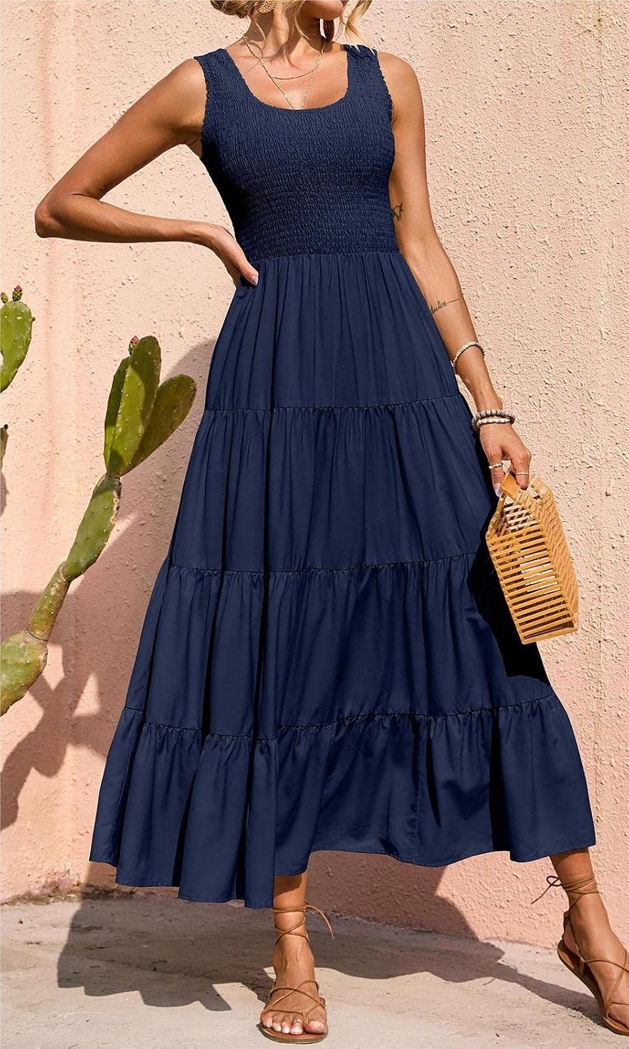 Thumbnail 3 de PRETTYGARDEN Women's 2026 Casual Loose Maxi Sundress — Smocked Tank, Tiered Sleeveless Beach Dress