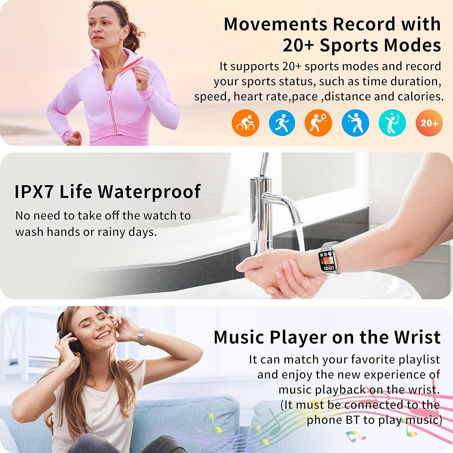 Thumbnail 6 de Popglory Smart Watch for Women & Men: Call Support, 1.85" Split Screen & 100+ Sports