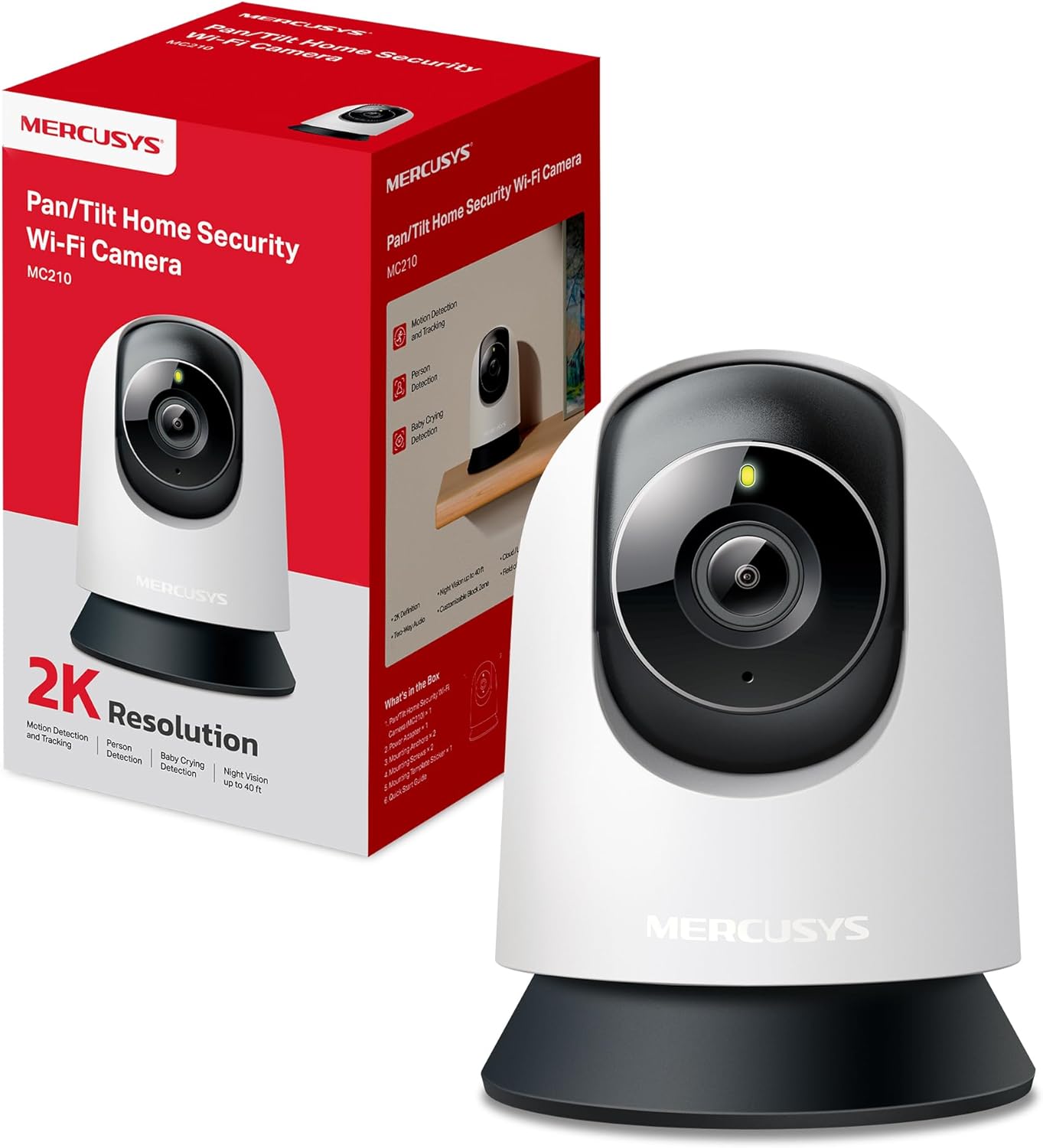 Detalle de MERCUSYS MC210 2K (3MP) Cámara Wi‑Fi interior con visión nocturna, audio bidireccional y rotación 360°