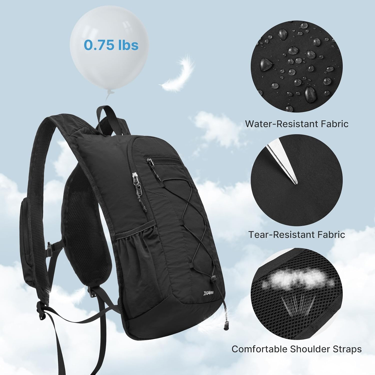 Detalle de G4Free 20L Packable Hiking Backpack, Water-Repellent Nylon Daypack