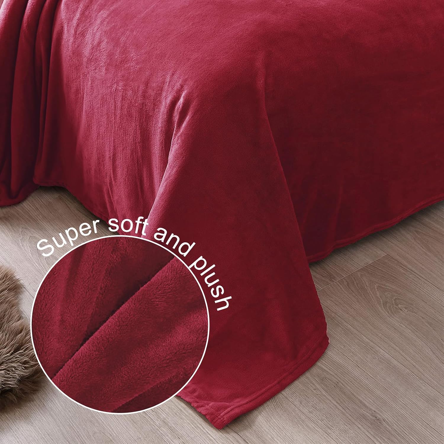 Detalle de Exclusiv Kuscheldecke Fleece 220 x 240 cm in Weinrot – superweiche Allround-Decke