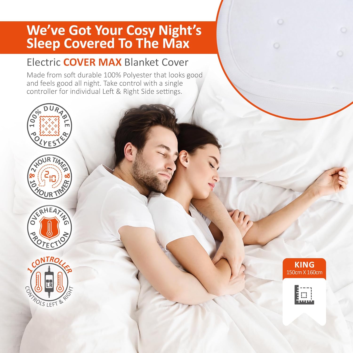 Thumbnail 1 de WARMER King Size Electric Blanket (150cm x 160cm) with Dual Left & Right Heating Zones