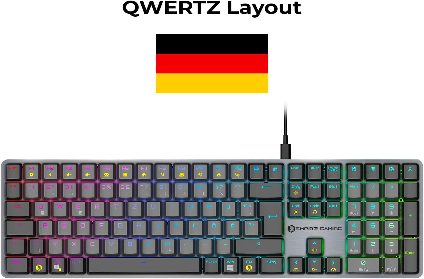 Thumbnail 1 de EMPIRE GAMING K243 – schlanke Low-Profile mechanische Gaming-Tastatur mit MX Red, USB‑C (abnehmbar) & RGB