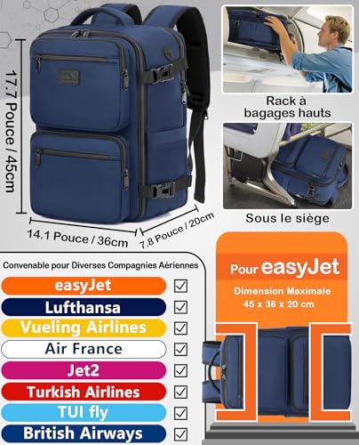 Detalle de LYNXCHER Sac à Dos Voyage Cabine – 45x36x20 cm, 30 L, pour cabine et ordinateur 15,6