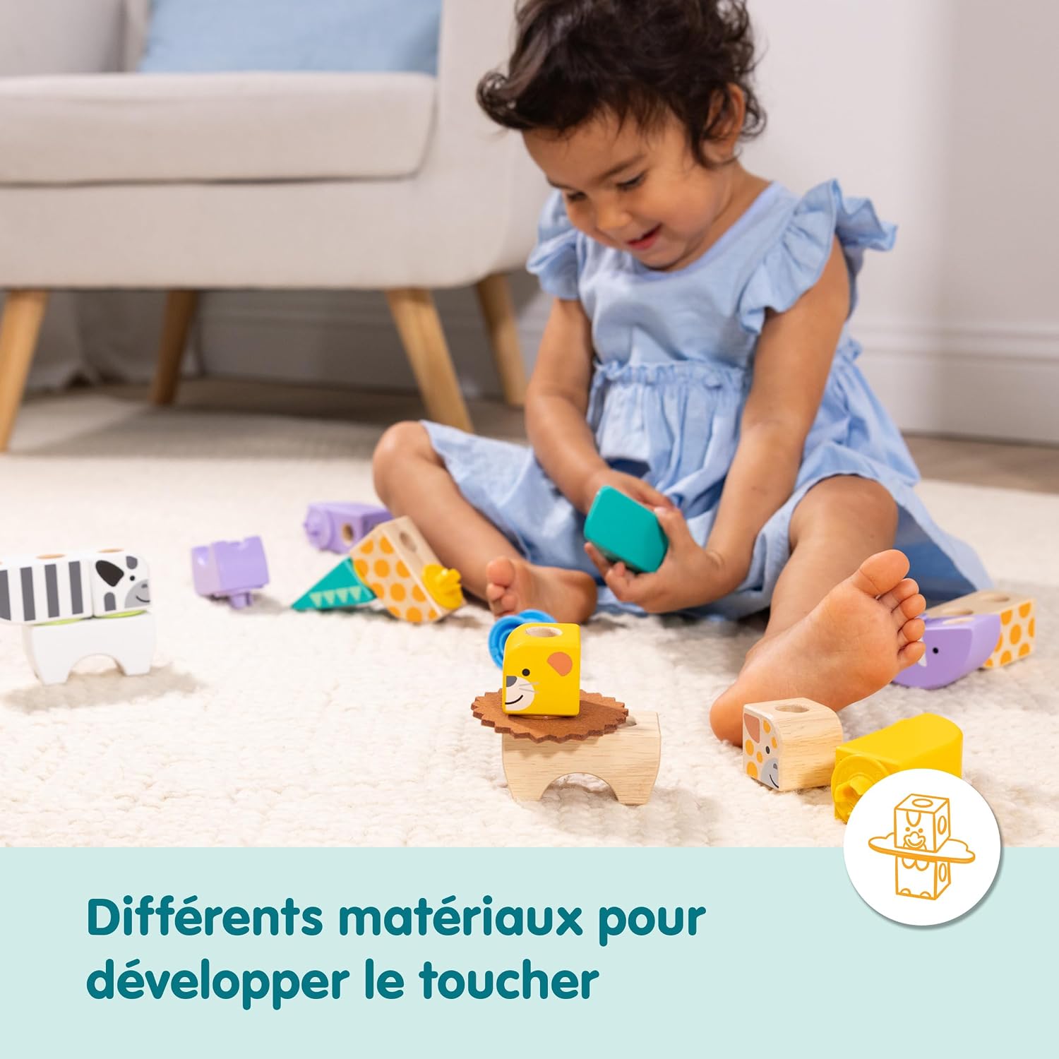 Detalle de Melissa & Doug Blockables Animaux de la savane – Puzzle Montessori en bois, 34 pièces (2 ans et +, matériaux FSC)