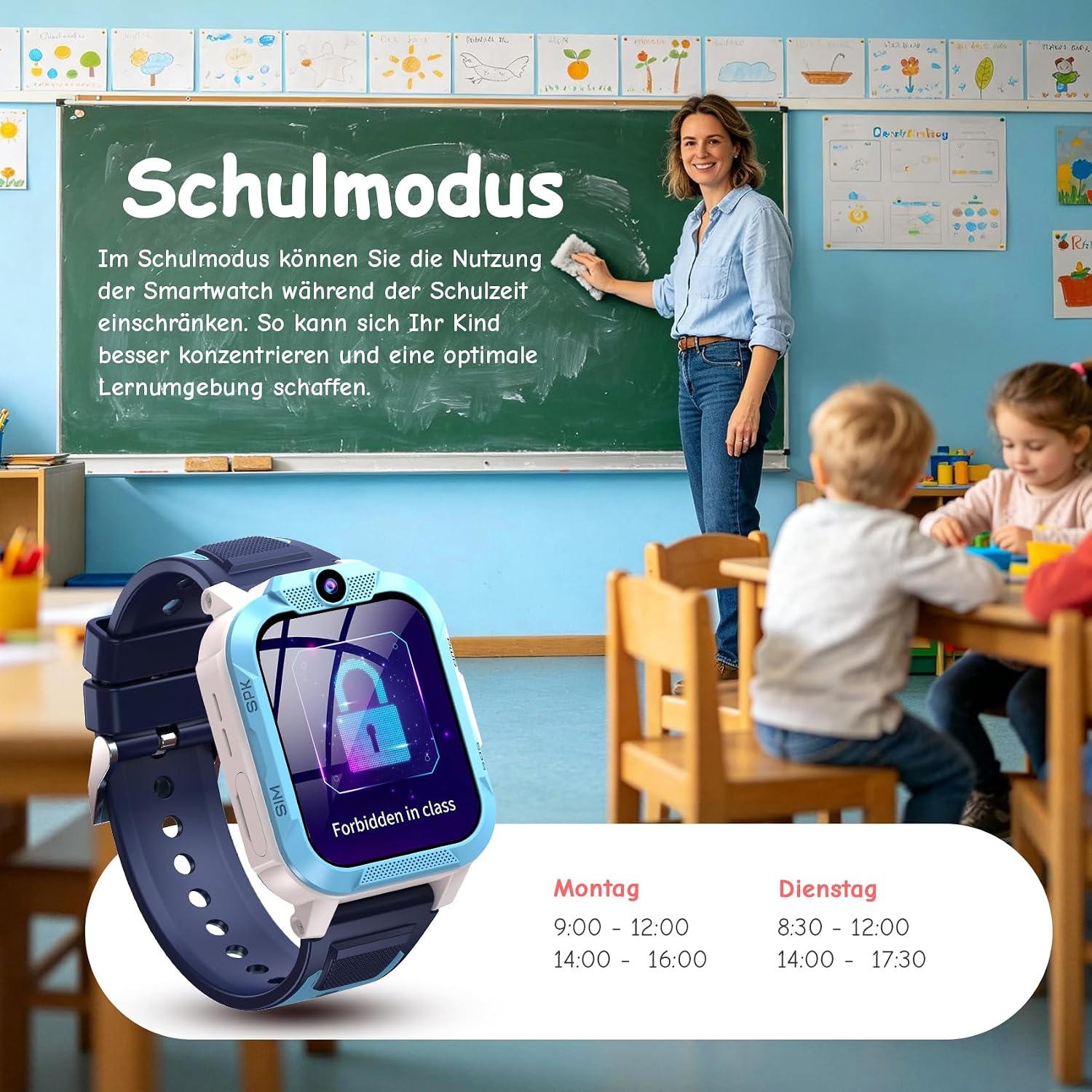 Detalle de IOWODO Kinder-Smartwatch mit GPS & 4G – robust, kinderleicht und sicher (1,85 Zoll, 850 mAh, IP68)