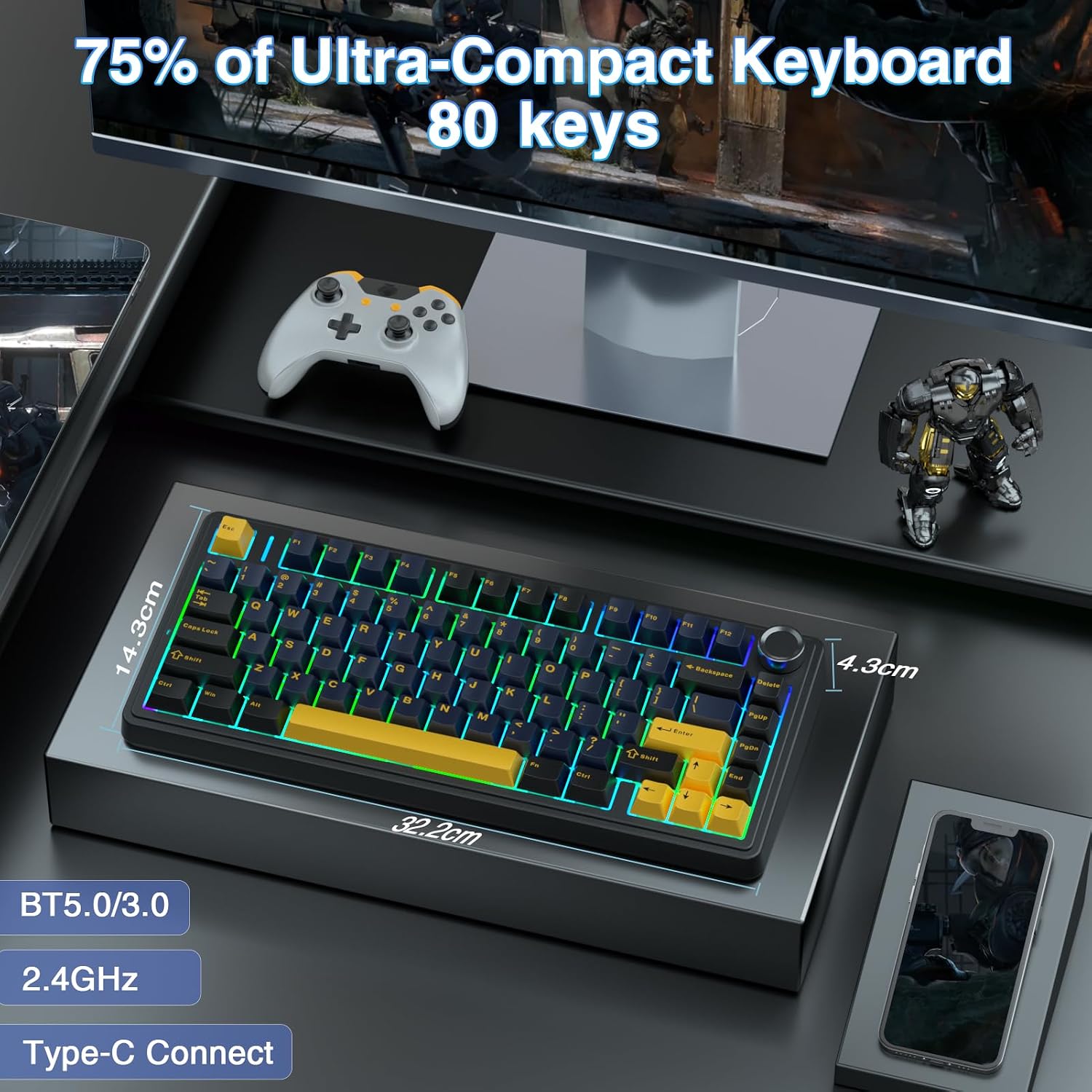 Detalle 2 de AULA F75 4000mAh wireless keyboard ⌨