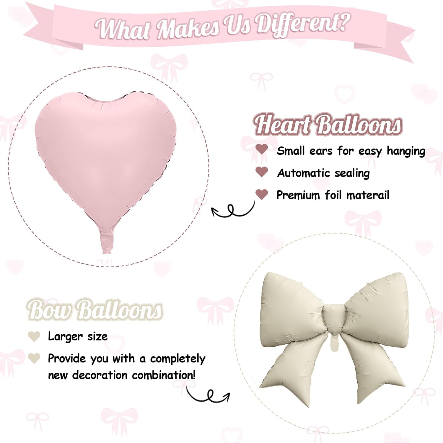 Detalle de FunHot Cream Pink Heart Balloons & Pink Bow Balloons Set (10 Pieces)