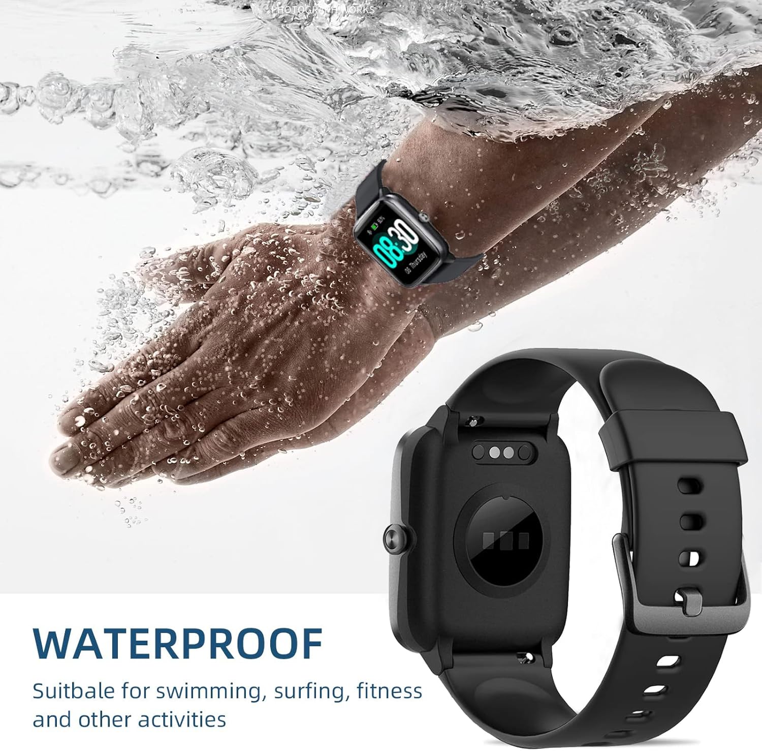 Thumbnail 3 de SUGARJAR Strap for Fitpolo ID205L / 19mm silicone replacement band (compatible with several ID205/ID215/ID216 models) in Black